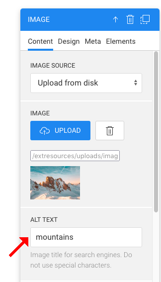 alt text for image settings