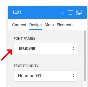 font family for text element on page