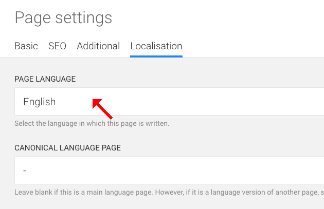 webpage language settings